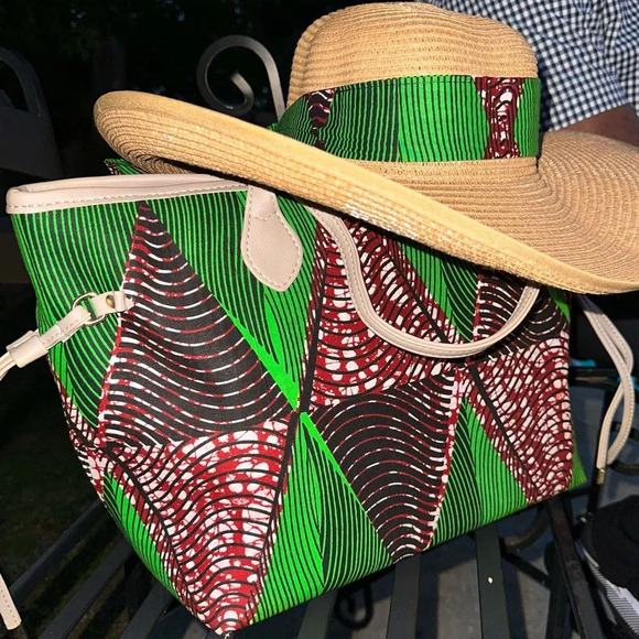 Vintage 💕Kweenzyafrik Ankara printed handmade Keimie Carry all Tote hat set - Picture 6 of 16